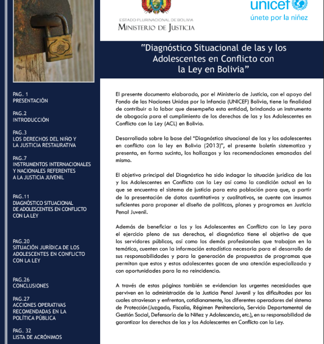 Boletín Informativo: “Diagnóstico Situacional de las y los Adolescentes en Conflicto conla Ley en Bolivia”